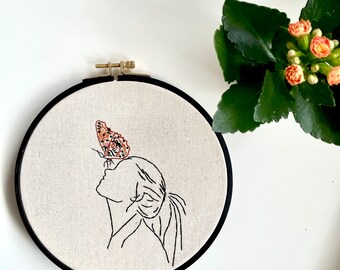 Butterfly Female Embroidery Pattern / Beginner Embroidery Digital Pattern