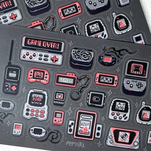 Foglio di adesivi pixel art per console vintage! Design originale per giochi retrò