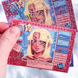 ¡Calcomanía grande de Waifu con diseño de pixel art de juego retro! Calcomanía de vinilo mate resistente al agua de 10 cm para portátiles, diarios, regalos de jugador, novelas visuales