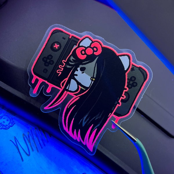 NEON Switch Sadako sticker | Transparent gamer Samara Sadako The Ring Cat Version horror movie decal for laptops bullet journal planner gift