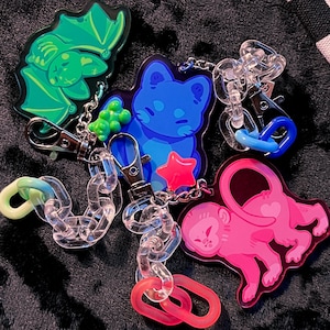 Acrylic Keychain Set! RGB Pets Cute Keychain, Kawaii Gift for Cat Lover Unique Bag Charm, Y2K CandyCore Keychains