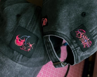 Cherry Demon tribal patch, Acid Wash Cap - Grey or Blue ! Soft Grunge Style <3