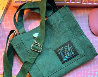My Wizard Corduroy Shoulder Bag With Handsewn Shadow Wizard Money Gang Original Art Patch! Green edition! Harajuku Tote Bag, patch crossbody
