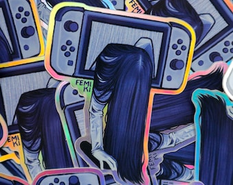 HOLO Switch Sadako Aufkleber | Holografischer Gamer Aufkleber Samara Sadako The Ring Horrorfilm Aufkleber für Laptops, Bullet Journal, Planer, Geschenk