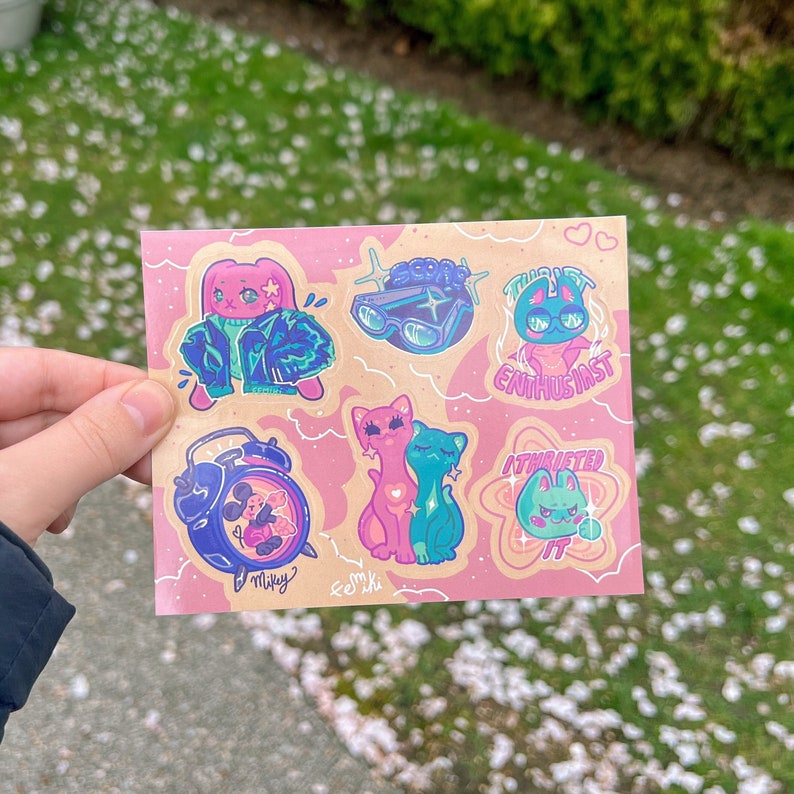 Kawaii Pastel Glossy Sticker Sheet for Thrift Lovers With Cute Animals