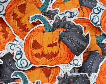 Kürbis Fledermaus Aufkleber | Halloween niedliches Baby, gruselig aber kawaii bunt matt Vinyl Aufkleber für Laptop, Bullet Journal, Planer, Ipad