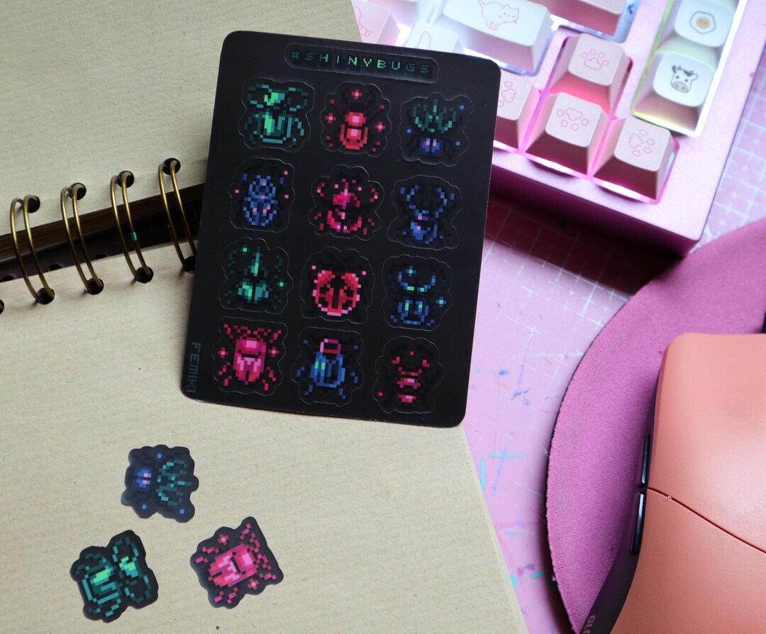 Pixel Sticker Shein Shiny Pixel Bugs Sticker Sheet! Pixel Art Emotes, Computer Themed Mini ...