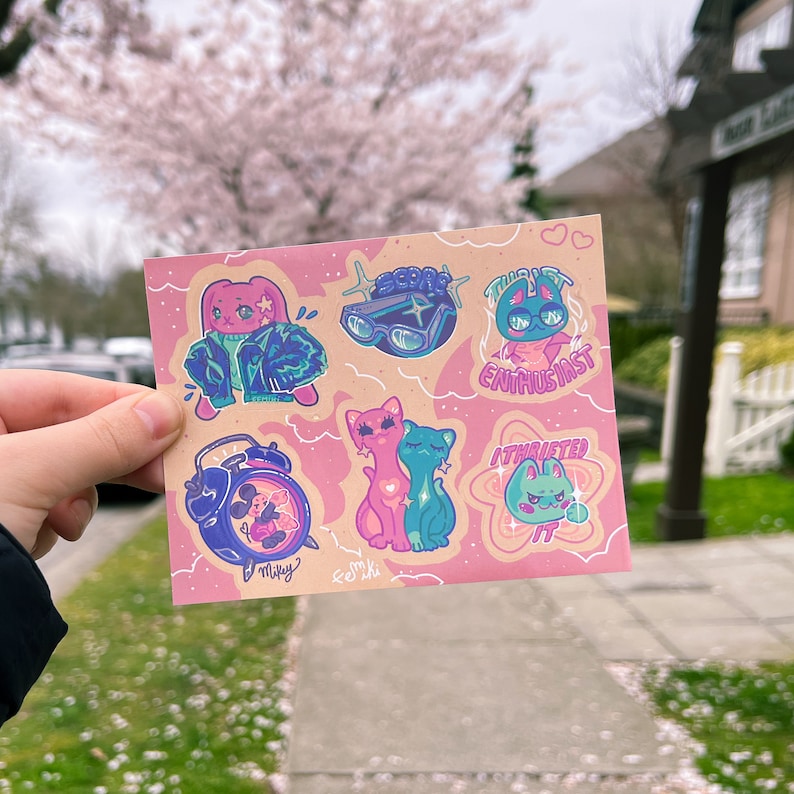 Kawaii Pastel Glossy Sticker Sheet for Thrift Lovers With Cute Animals