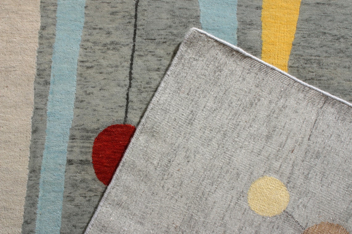 MidCentury Modern Style Rug in Gray Multicolor Atomic Age Etsy