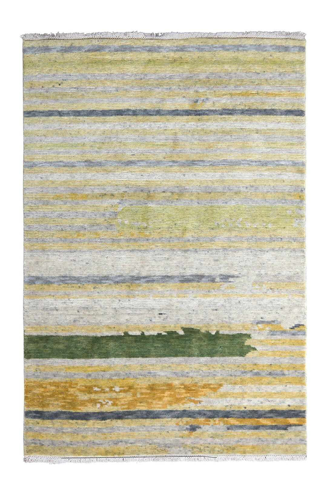 Rug & Kilims Abstract Rug in Green Gray and Gold Striations Etsy UK