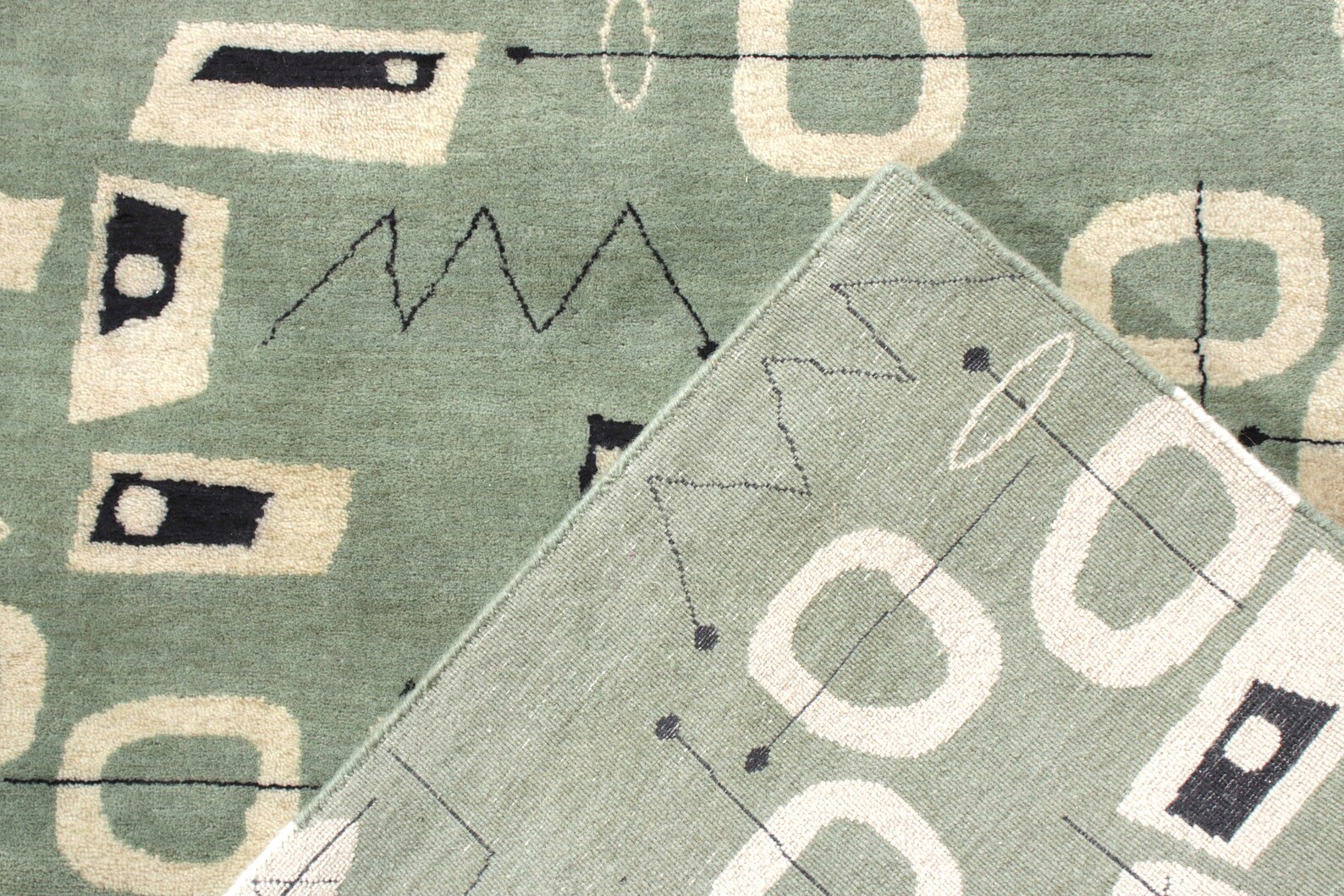 MidCentury Modern Rug in Green and Beige All Over Pattern Etsy