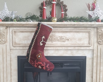 Ethnic stocking, Large Holiday stocking, kilim stocking, boho christmas stocking, colorful stocking, vintage rug stocking, christmas decor
