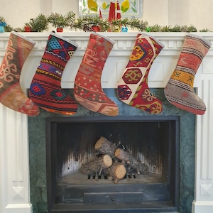 Medias navideñas de kilim turco, libres de impuestos de aduanas de EE. UU., medias grandes de lana bohemia auténticas del suroeste, juego de medias navideñas Navajo