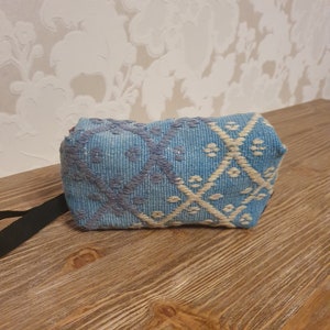 Trousse à crayons pour la rentrée scolaire, trousse à cosmétiques vintage bleue, trousse à cosmétiques, grande trousse de maquillage, trousse de toilette personnalisée, trousse de maquillage ethnique