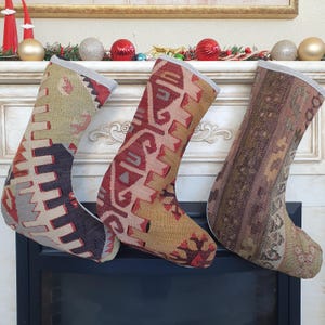 Kilim Christmas Stocking wool, vintage stocking, colorful Rug stocking, Traditional Holiday Stocking, new year xmas decor