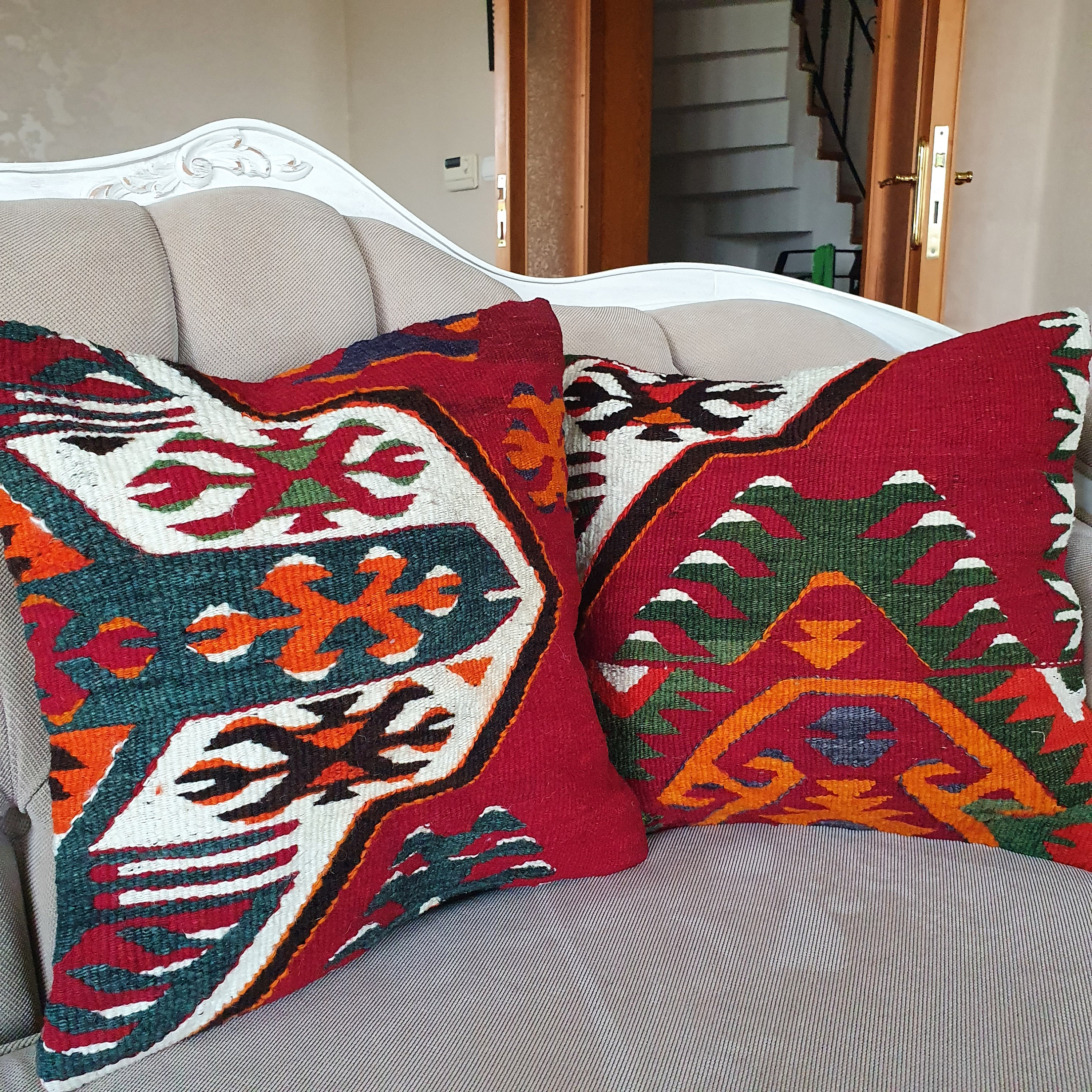 Turkish Pillow Ethnic Pillow Pillow Case 16x16 Kilim Pillow Tribal Pillow Set Vintage Pillow Set Handmade Pillow Home Decor