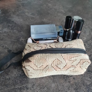 Boho Kilim Cosmetic Pouch: Vintage Beige Makeup Bag