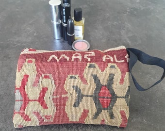 Handmade Christmas gift for mothers, Boho purse, wool clucth, Brown clutch bag, Kilim Pouch, Handbag Authentic, Southwestern clutch