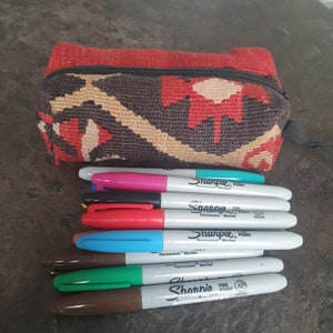 Back to school pencil bag, Vintage pencil pouch,Cosmetics bag, Colorful pouch, Toiletry Boxy Bag, Essentials Bag, Kilim Boho makeup bag
