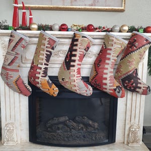 Christmas Decor Stocking , Kilim Holiday Stocking, Large Vintage Southwestern Santa Stocking, Christmas Decor Gift, boho family stocking