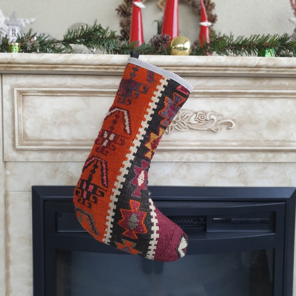 Etsy's pick christmas stocking, Ethnic stocking, Boho Stocking, Large Stocking, Kilim Stocking, Red Holiday Stocking, Santa Stocking