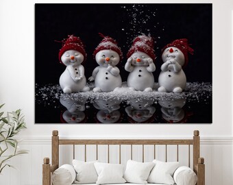 Snowman Canvas Wall Art, Multi Panel Canvas, Snowmen Christmas Canvas Print, Holiday Canvas Art, Nursery Canvas, Christmas Room Decor