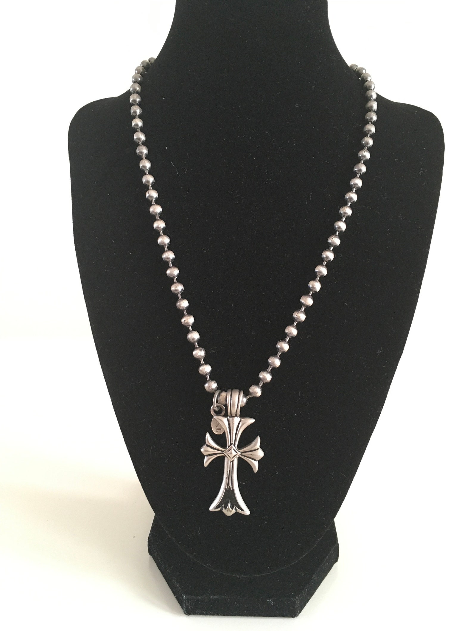 Vintage Pewter/silver Tone Metal Cross Pendant Necklace Etsy