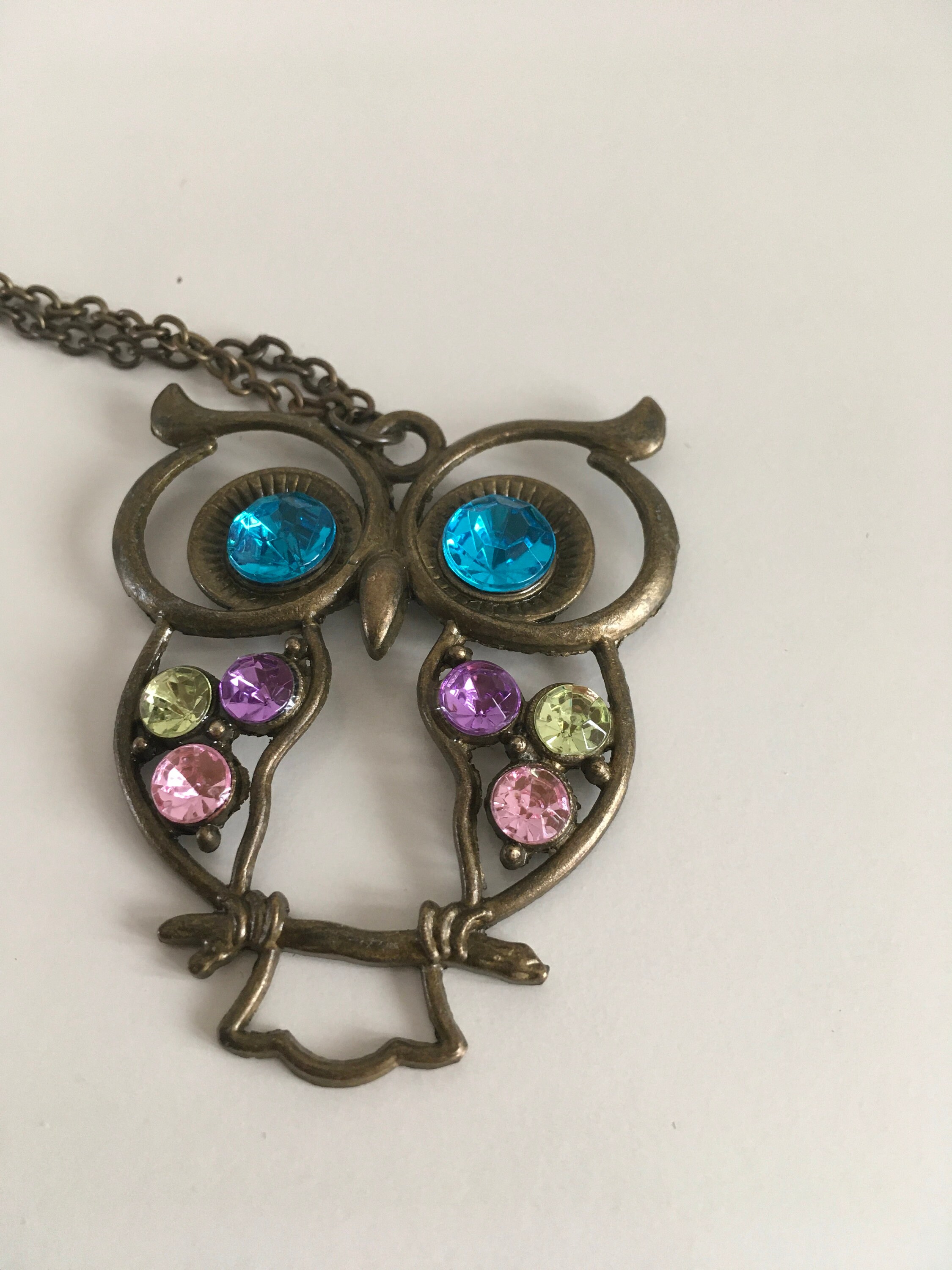 Vintage Owl Necklace Rhinestone Costume Jewellery Jewelry Bird Etsy UK