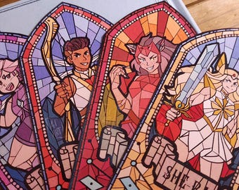 SHE-RA stained glass bookmarks. (Shera, Catra, Bow, Glimmer) She Ra and the princesses of power stained glass illustration