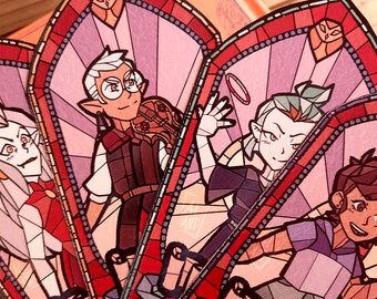 The Owl House stained glass bookmarks. (Eda Clawthorne, Raine Whispers, Luz Noceda, Amity Blight) Owl House stained glass illustration