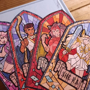 SHE-RA stained glass bookmarks. (Shera, Catra, Bow, Glimmer) She Ra and the princesses of power stained glass illustration