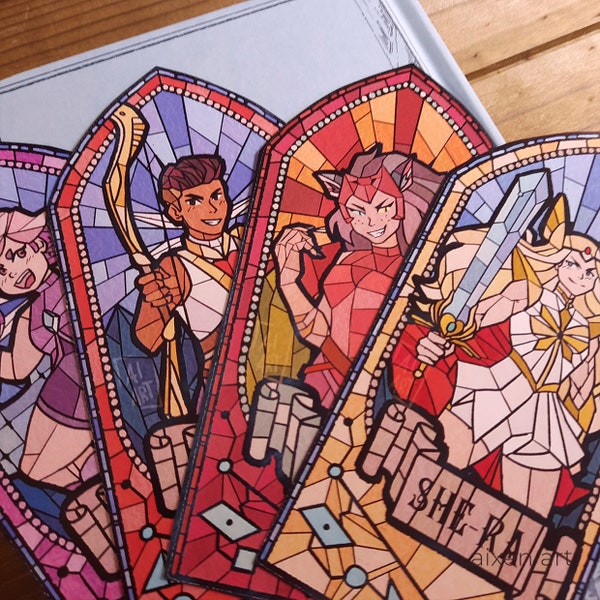 SHE-RA stained glass bookmarks. (Shera, Catra, Bow, Glimmer) She Ra and the princesses of power stained glass illustration