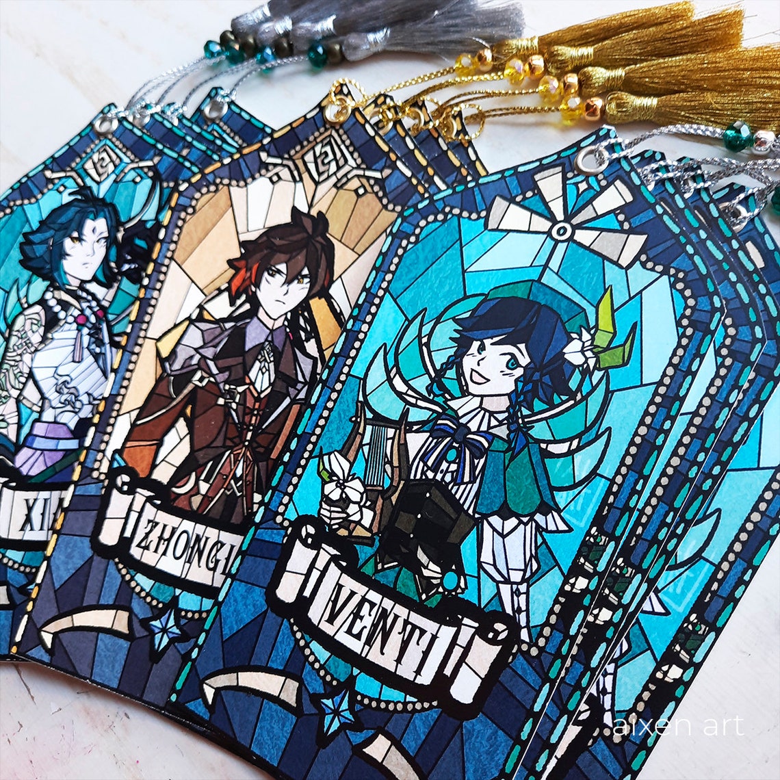 Genshin Impact bookmark stained glass Xiao Venti Mona Etsy