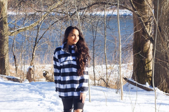 1/4 Snap Plaid Fleece Pullover 