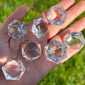 Gem Grade Lemurian Quartz Faceted Diamond Carving | Brazilian Clear Quartz Crystal Gem