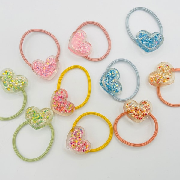 Set of 2 pcs Adorable glitter hard candy heart hair ties, cute heart kids elastic band, toddler hair elastics, girls hair accessories