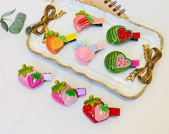 Fruit design hair clips, 3D acrylic hair clips for girls, strawberry clip for bag, carrot hair clips, watermelon hair clips