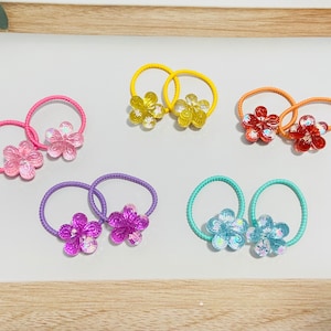 Set of 2 pcs Adorable glitter hard candy flower hair ties, cute daisy kids elastic band, toddler hair elastics, girls hair accessories
