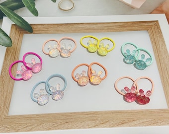 Set of 2 pcs Adorable glitter hard candy Rabbit hair ties, cute bunny kids elastic band, toddler hair elastics, girls hair accessories