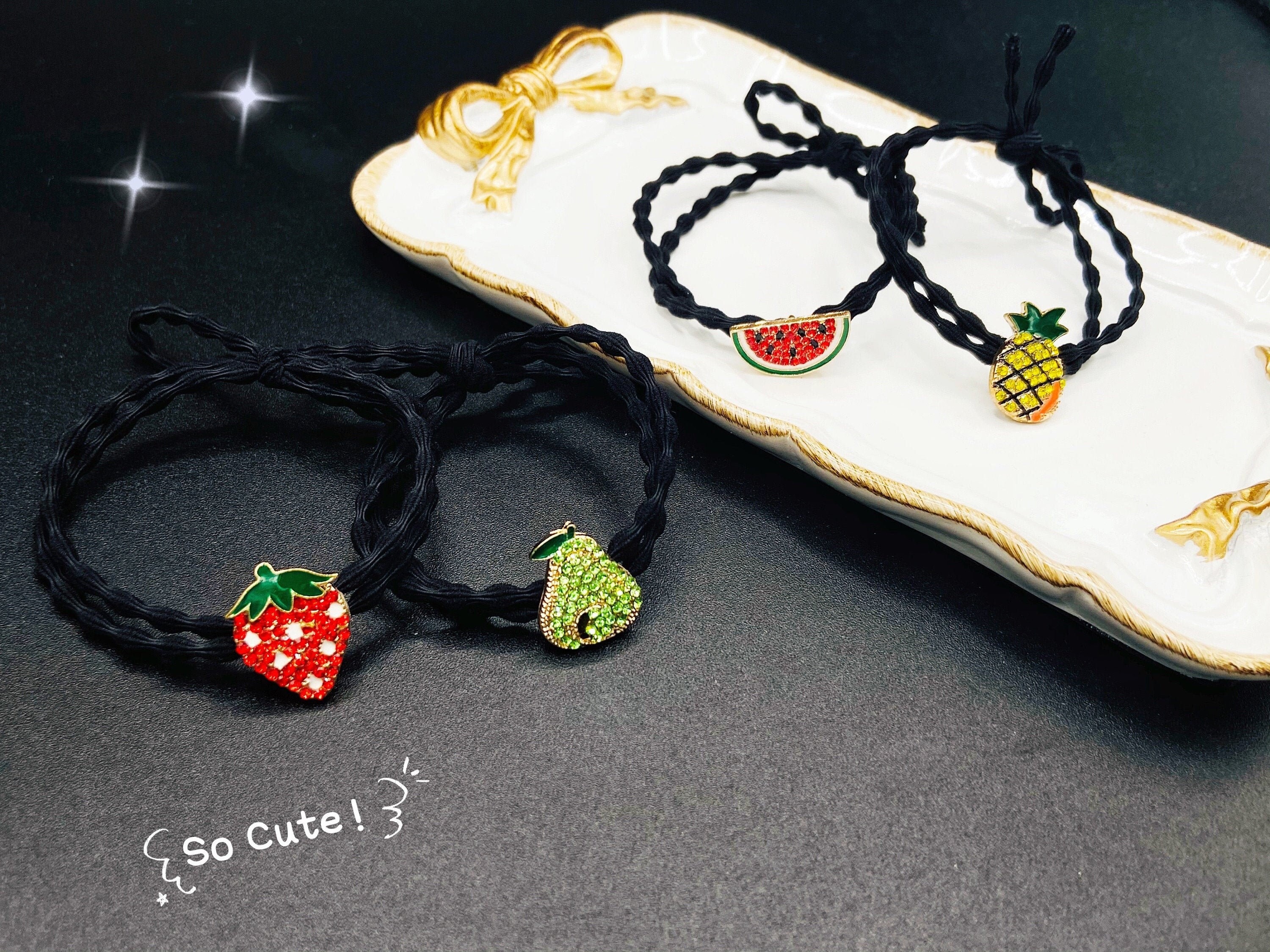 8pcs Set Crystal Fruit Hair Ties, Ponytail Holder, Women  display picture 1