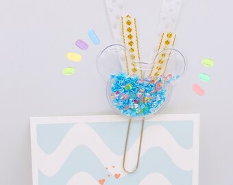 Maus Design Lesezeichen. Maus Planer Clip, Mickey Mouse Planer Clip, Maus Clips, Glitzer Mickey Planer Clip, Glitter Shaker Planer Clip