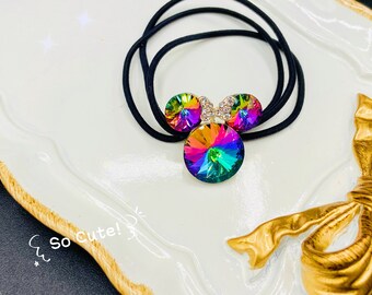 Swarovski elements crystal Crown mickey hair tie, twinkling hair band, rainbow hair accessory Party Birthday Princess Children Flower Girl