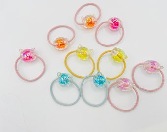 Set of 2 pcs Adorable glitter bear and kitty hair ties, cute cats bears kids elastic band, toddler hair elastics, girls hair accessories