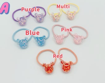 Set of 2 pcs Adorable glitter hard candy mickey hair ties, cute mickey kids elastic band, toddler hair elastics, girls hair accessories