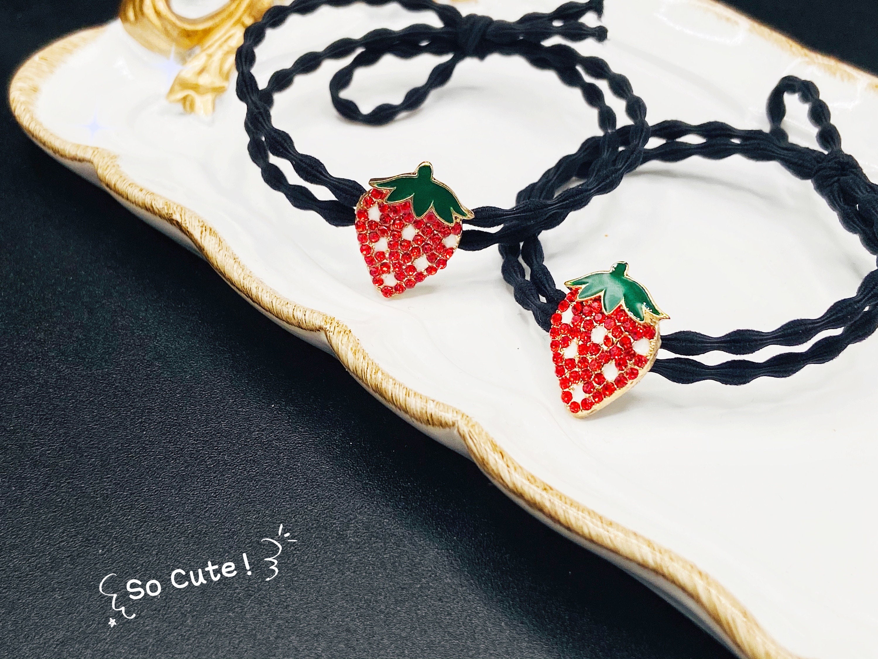 Fruit Hair Ties Set of 3 Cute Pineapple, Cherry & Strawberry Pony Tail Elastics Amazon.com : Hair Ties Elastics Cartoon Fruit Soft Rubber  main image 3