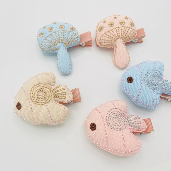 Hair Clips for holiday, cute fish hair clips, mushroom hair clip, puffed fish pins for bag and cloth two way for use