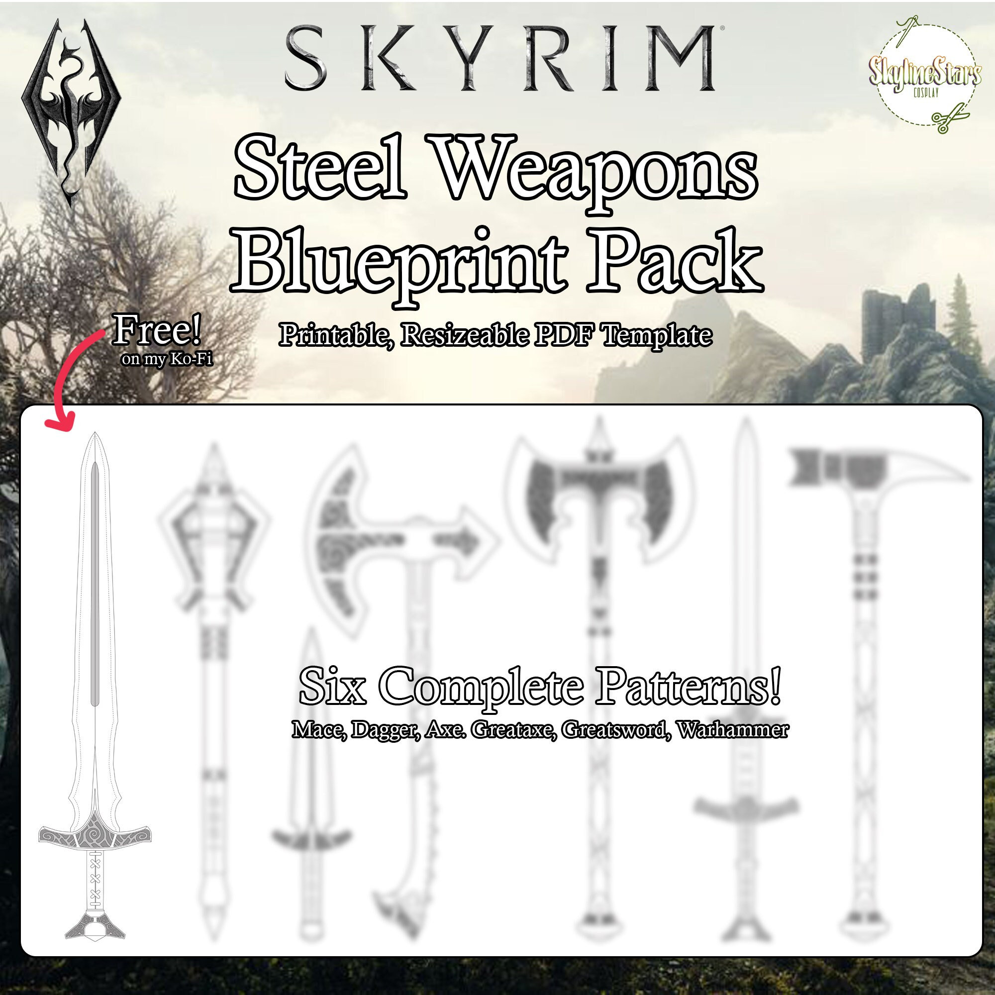 Skyrim Steel Weapons Pattern Pack PDF Digital Blueprint for Cosplay