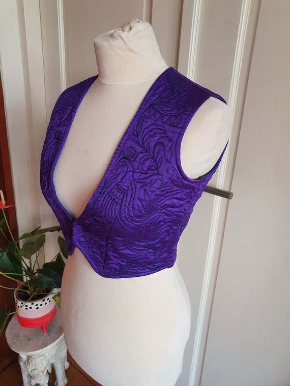 Beautiful Purple Vintage Silk Embroidered Waistco… - image 5