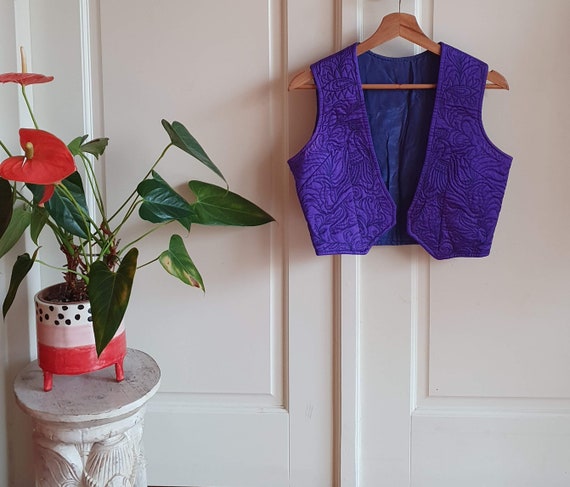 Beautiful Purple Vintage Silk Embroidered Waistco… - image 2