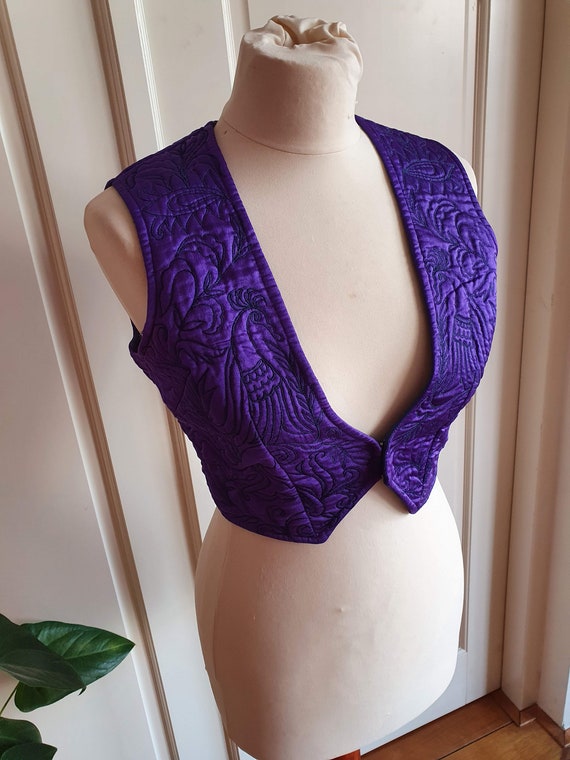 Beautiful Purple Vintage Silk Embroidered Waistco… - image 3